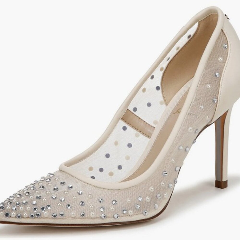 Sam Edelman Hazel Mesh Pointed Toe Crystal Bridal Heels Pumps 10 - Picture 2 of 5